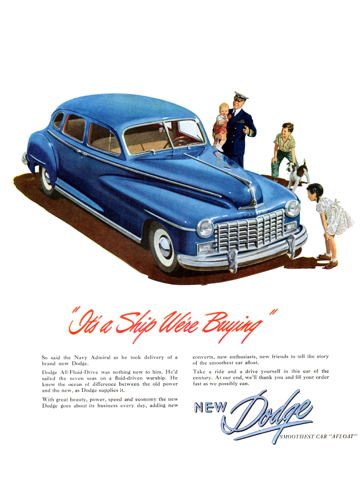 Dodge Four-Door Custom Sedan Ad (July, 1947) – "It's a Ship We're Buying"