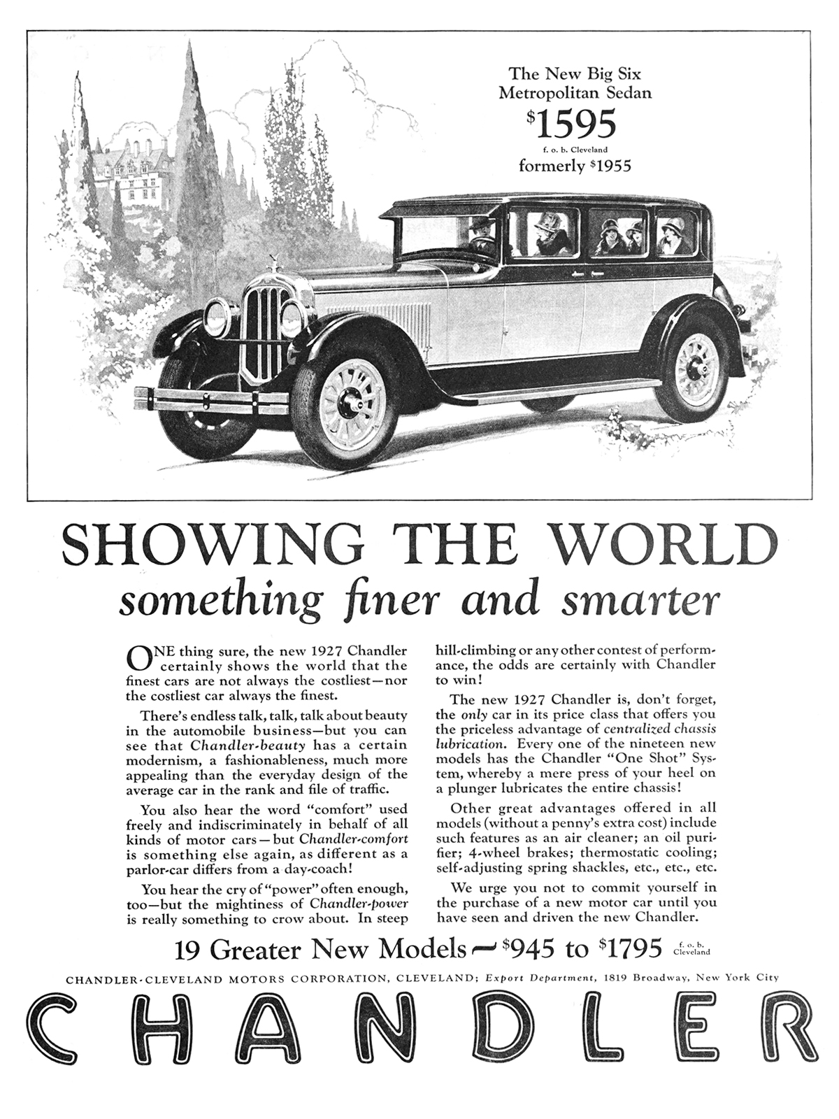 Chandler Big Six Metropolitan Sedan Ad (November, 1926) – Showing the world something finer and smarter
