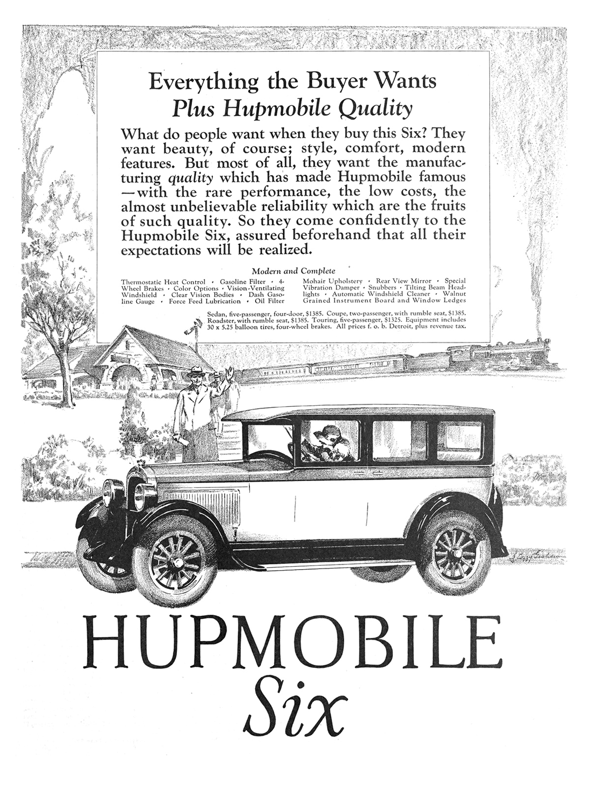 Hupmobile Six Ad (December, 1926): Illustrated by Cozzy Graham