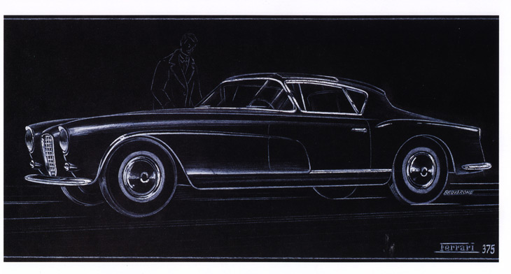 Ferrari 375 America Coupe Speciale (Pininfarina) - Design Sketch by Aldo Brovarone, 1954