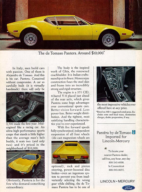 De Tomaso Pantera (Ghia), 1970-71 - Magazine Ad