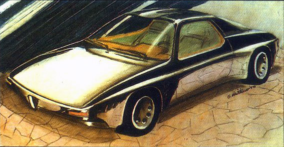 Zagato's 1979 rendering of the AZ6 Sperimentale by Giuseppe Mittino, the sketch that became the car