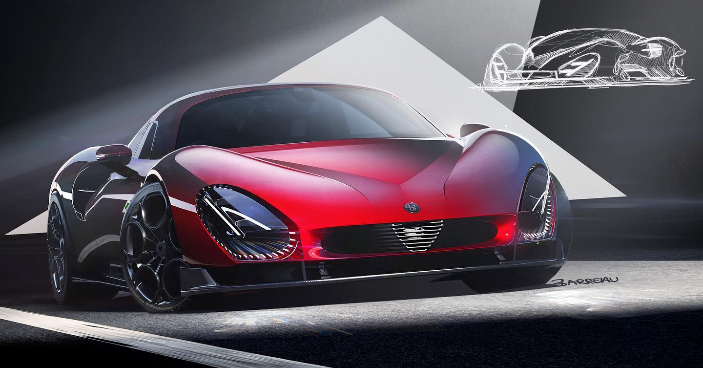 Alfa Romeo 33 Stradale, 2023 – Design Sketches by César Barreau