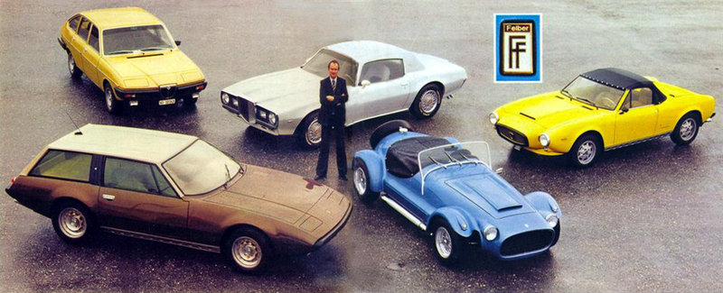 Felber Model Lineup (Clockwise From Bottom Left): Ferrari 365 Shooting Brake, Lancia Beta FF, Excellence Coupe, Lancia FF Spider, Ferrari FF